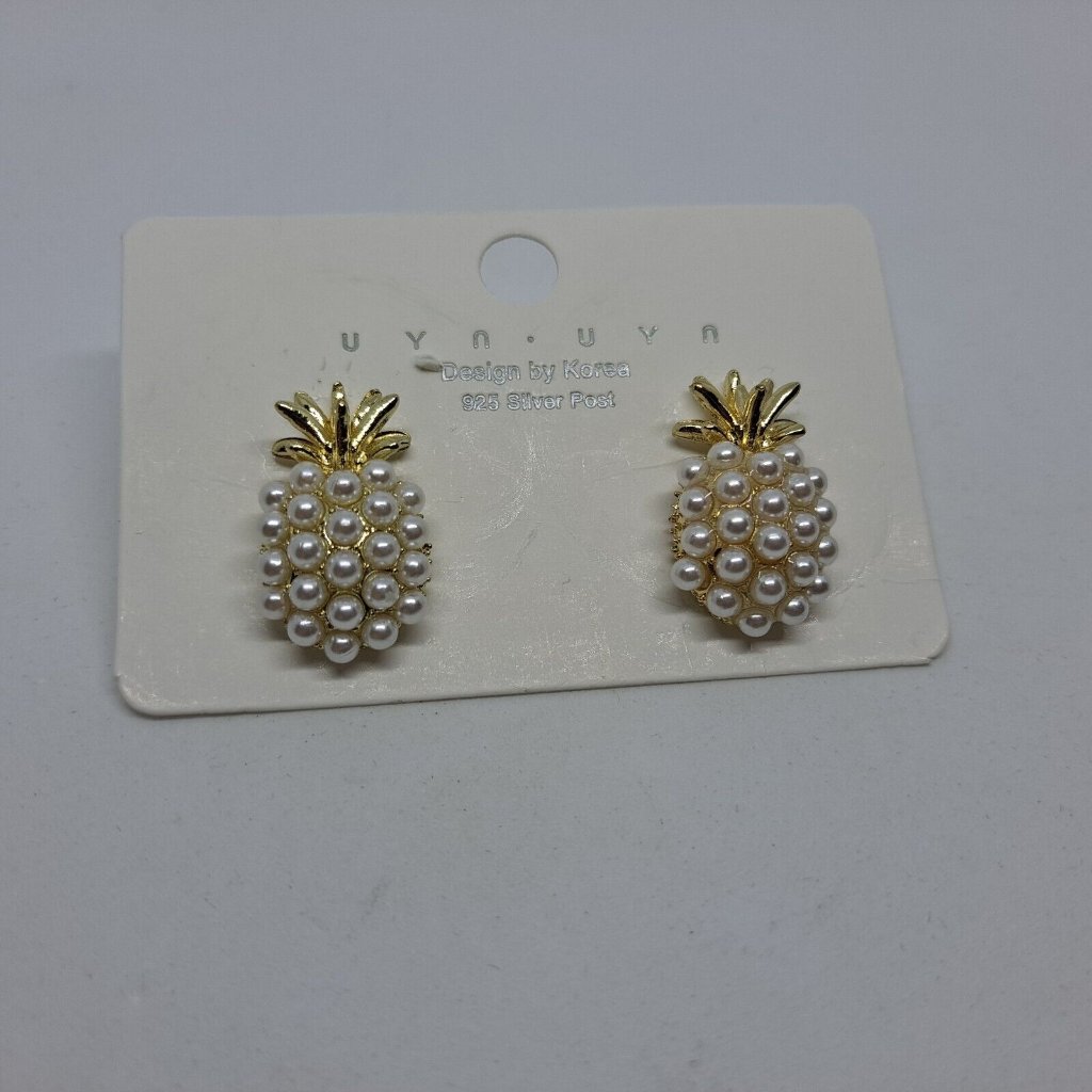 Earrings Pineapple Pearl 3d Gold Tone White Earrings Pineapple Pearl 3d Gold Tone White
